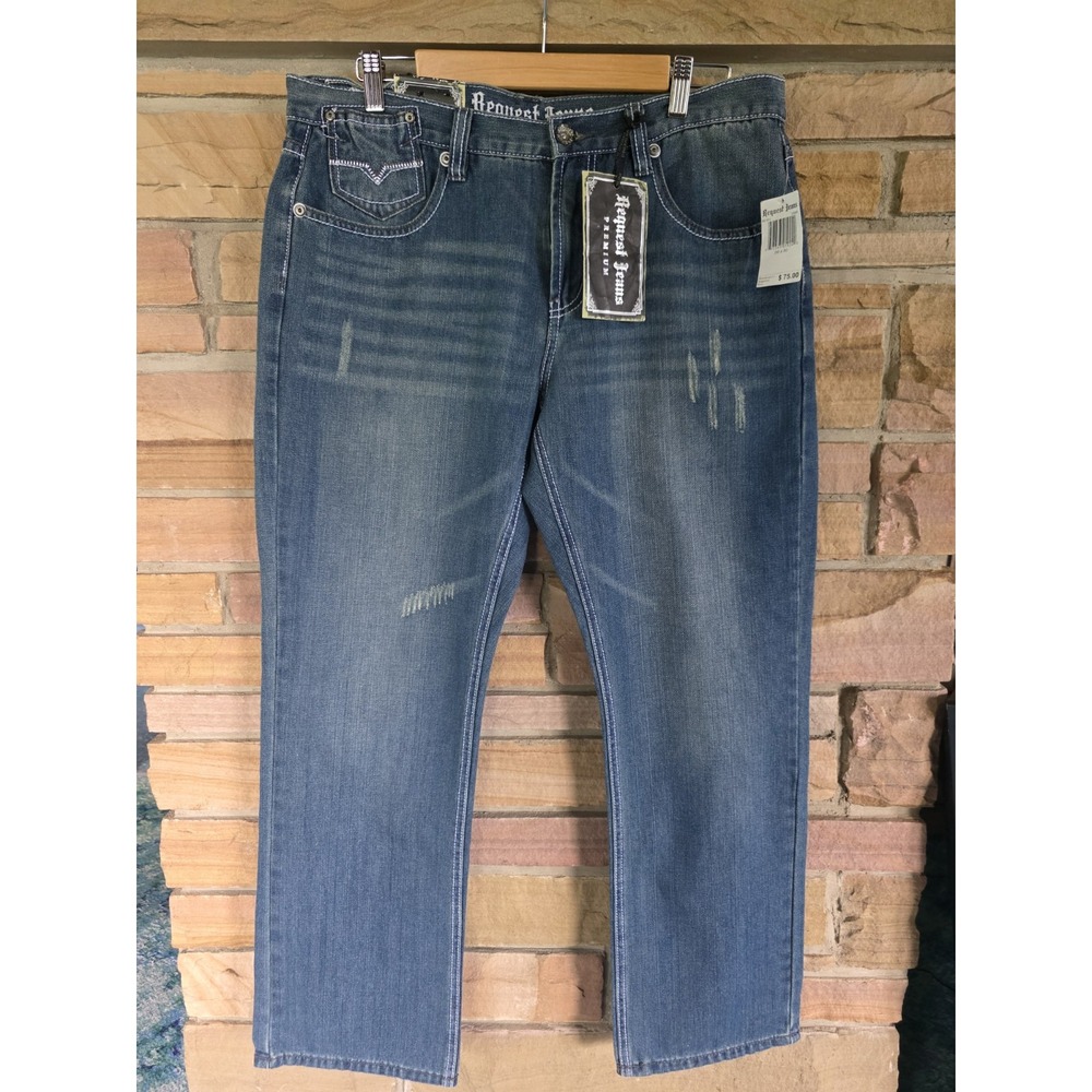 Request Jeans Premium Logan Mens 36x30 Regular Slim Distressed Denim NWT